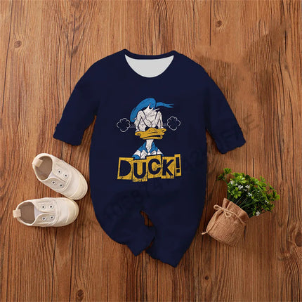 Donald Duck Baby Romper 0-4 Years Spring Autumn Boy Girl Babies Jumpsuit 2026 New Cartoon Anime Newborn Climbing Clothes