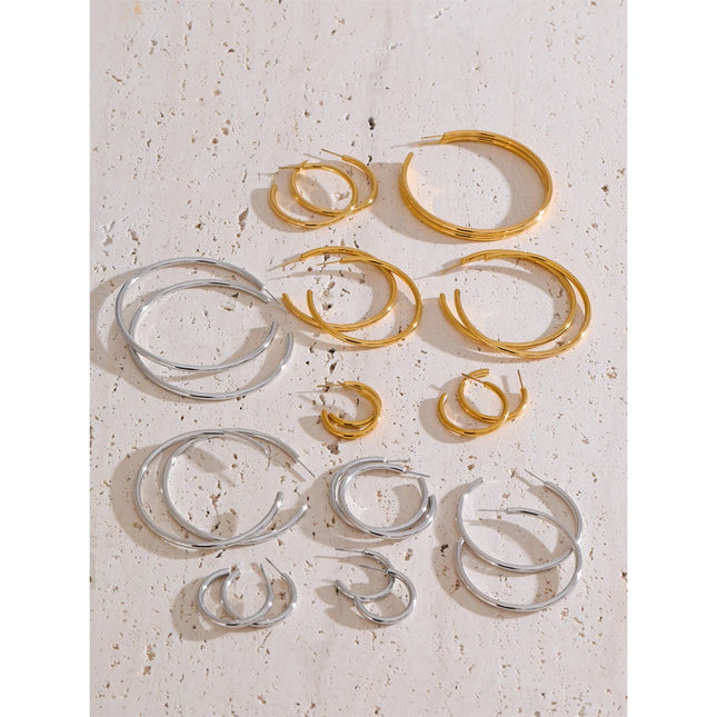 Yhpup 25/30/40/50/60/70mm Minimalist C-Shape Round Daily Hoop Earrings Stainless Steel Versatile Popular PVD Waterproof Jewelry