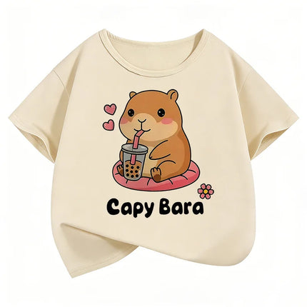 Summer Spring Short Sleeve Unisex Funny Capybara Animal Design T Shirts Kids Children's T-shirt Boys Girls Casual Top Tee Shirt