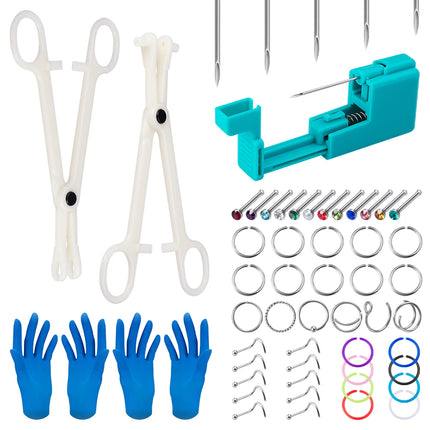 Body Piercing Tool Kit Easy to Use Body Piercing Gun Lip Nose Tongue Cartilage Eyebrow Navel Piercing Jewelry for Women Men