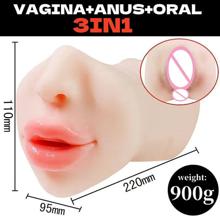 1 IN 1 Brown Mouth Sexy Toy Blowjob Fake Vagina for Men Oral Sex Toys Sexual Male Masturbator Man Deep Throat Realistic Pussy