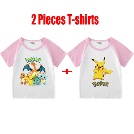 1/2 Pieces Pokemon Cartoon Tees For Boys Clothing Summer Children 100% cotton Short Sleeve T-shirts Printed T-shirt for girls