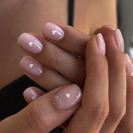 24Pcs Simple Square Head Fake Nail with nude design White Gradient French Press on False Nails Short Full Cover Nail Tips