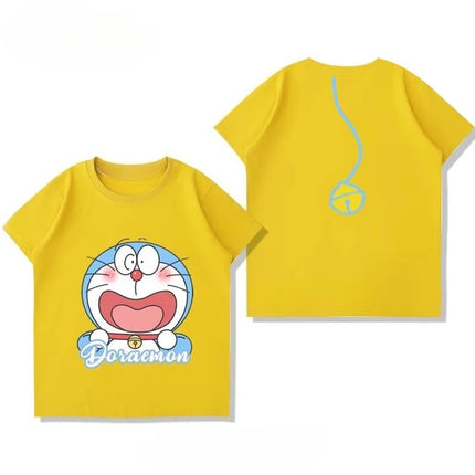Potdemiel Summer New Doraemon Children's Pure Cotton T-Shirt, Boys and Girls Tops, Comfortable and Breathable Children's T-Shirt