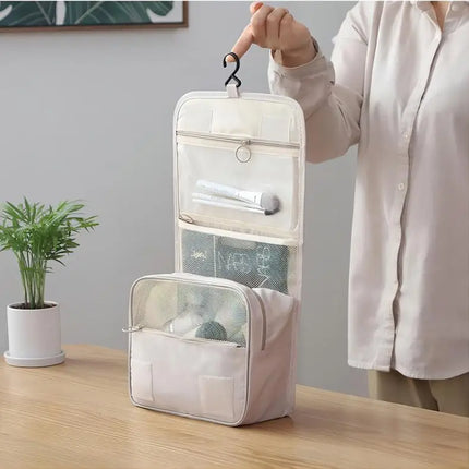 Large Capacity Portable Waterproof Travel Toiletry Bag with Handheld Hook Makeup Storage Bag Dry Wet Separation Cubic Shape