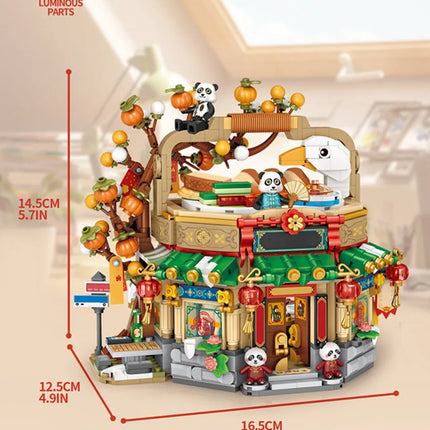 LOZ-1955 City street view Food street shop 1416PCS Beijing Roast Duck shop model assembling aldult building blocks toys