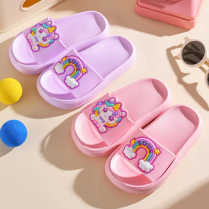 New Unicorn Slippers Boy Girl Summer Kids Rainbow Indoor Slippers Non-Slip Beach Sandals Toddler Home Shoes Baby Flip