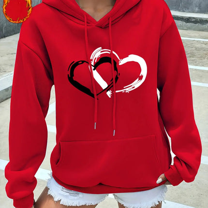 Women's casual hoodie sweatshirt heart graphic print round neck long-sleeved autumn and winter warm regular version