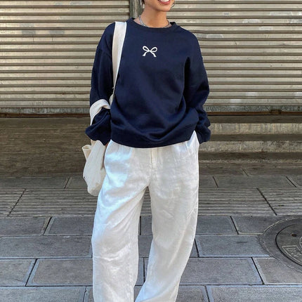 Casual Women's Sweatshirts Kawaii Bow Graphic Prints Pullover Comfortable Warm Oversize Hoodie Autumn Fleece Soft Female Clothes