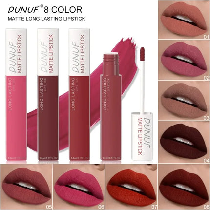 Matte Lipstick Non Stick Cup Red Nude Waterproof Long Lasting Liquid Lip Gloss Velvet Finish Resistant To Fading Lip Tint Makeup