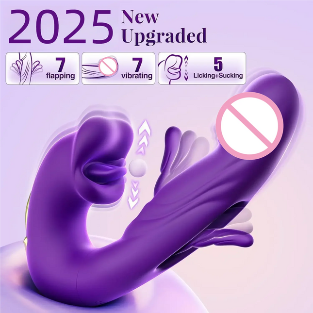 3-in-1 Telescopic Rotating Vibrator Dildo G-Spot Clitoral Dual Stimulator Waterproof Women's Tongue Licking Finger-Flapping Sex Toy