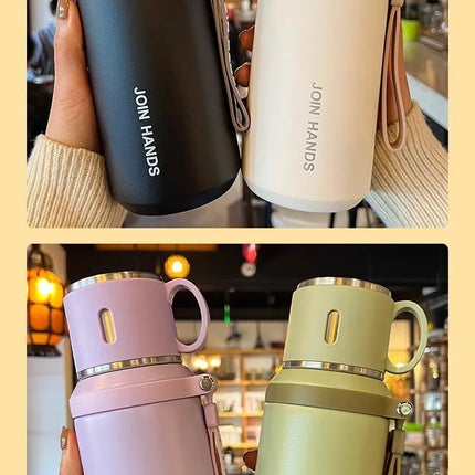 JUSTINLAU 600/800ML Thermos Cup Kitchen Vacuum Flasks with Tea Strainer Stainless Steel Portable Travel Thermal Water Bottles
