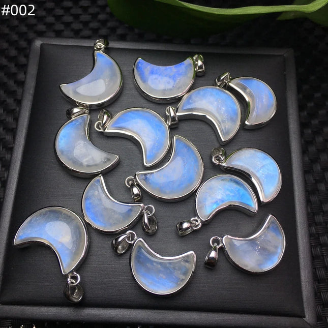 1 Pc Fengbaowu Natural Blue Moonstone Moon Pendant 925 Sterling Silver Reiki Healing Stone Jewelry Gift DIY Accessories
