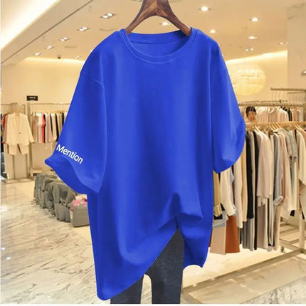 Women Clothing Fashion Solid Letter Print Short Sleeve T-shirt Summer Pure Cotton O-neck Basic Versatile Top Tee Loose Pullovers