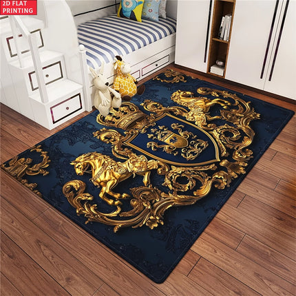 Royal Crest Rug Velvet Flannel Printed Floor Mat Luxury Design Decorative Carpet Outdoor Living Room Home Decor