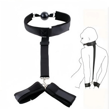 Adjustable Wrist Handcuffs Adult Bondage Gear Set Back Side Muzzle Mouth Restraint for Female Couples BDSM Parties