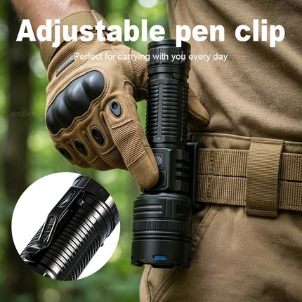 Super Bright Rechargeable LED Flashlight White Laser Flashlights High Power With Pen Clip Torch Power Bank Tactical Flashlight