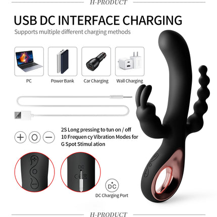 3 In 1 Thrusting Rabbit Vibrator for Women G-Spot Vibrator Anal Clitoris Stimulator Anal Plug Orgasm Masturbator Adult Sex Toys