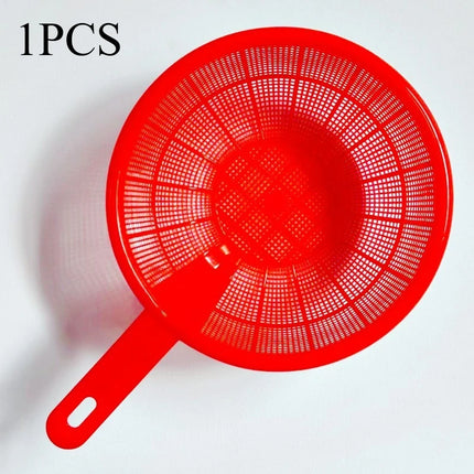1/2Pcs Household Kitchen Plastic Basket Red Handle Vegetable Fruit Rice Wash Drain Storage Net Strainer Circular