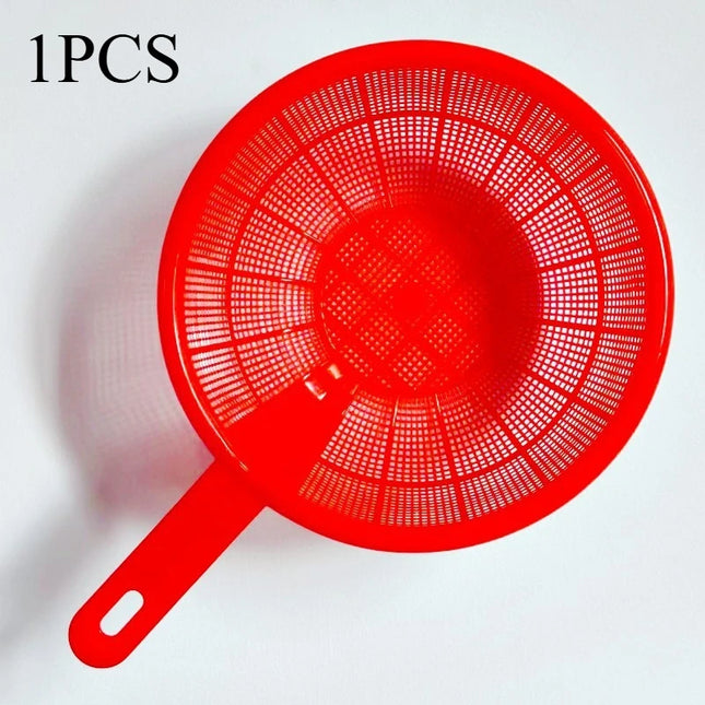 1/2Pcs Household Kitchen Plastic Basket Red Handle Vegetable Fruit Rice Wash Drain Storage Net Strainer Circular