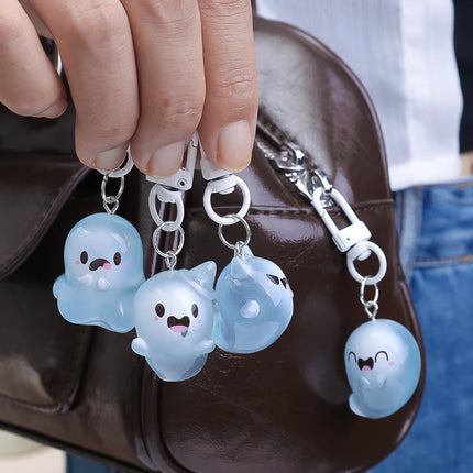Ghost Keychain Luminous Keyring Halloween Key Holder Glow in The Dark Pendant Cartoon Resin Charm for Backpack Earphone Car Keys