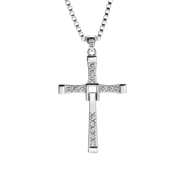 Classic Rhinestone Silver Color Pendant Men Crystal Jesus Cross Necklace Activity Male Gift Jewelry Wholesale Dropshipping