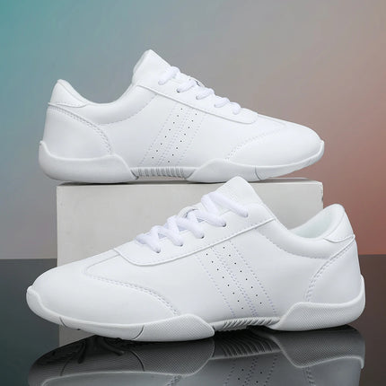 BAXINIER Youth Girls White Cheerleading Dancing Shoes Athletic Training Tennis Walking Lightweight Competition Cheer Sneakers