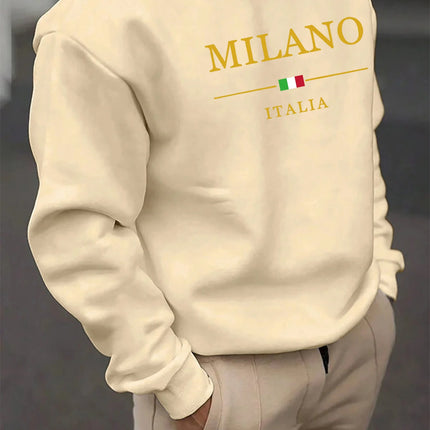 Men's autumn and winter casual loose fashion classic MILANO ITALIA pattern printed long sleeved round neck sweatshirt