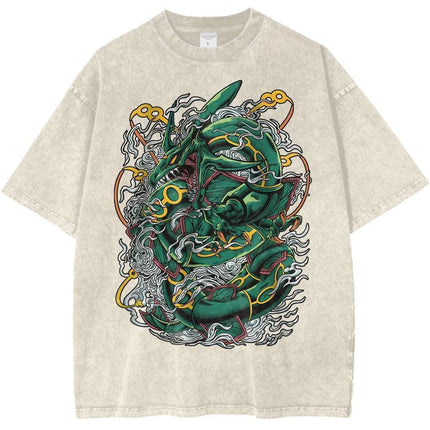 Pokemon Rayquaza Vintage T-Shirt Anime Graphic Tee Men's 2026 Summer Fashion Tee Oversize Street Tops Harajuku Y2K Clothing