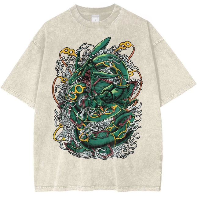 Pokemon Rayquaza Vintage T-Shirt Anime Graphic Tee Men's 2026 Summer Fashion Tee Oversize Street Tops Harajuku Y2K Clothing