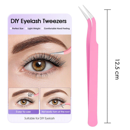 New Style Pink Color High-elasticity Portable DIY Lash Tweezers Individual Waterproof 45 Degree Eyelash Grafting Tools in Stock