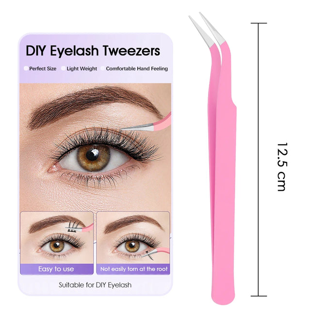 New Style Pink Color High-elasticity Portable DIY Lash Tweezers Individual Waterproof 45 Degree Eyelash Grafting Tools in Stock