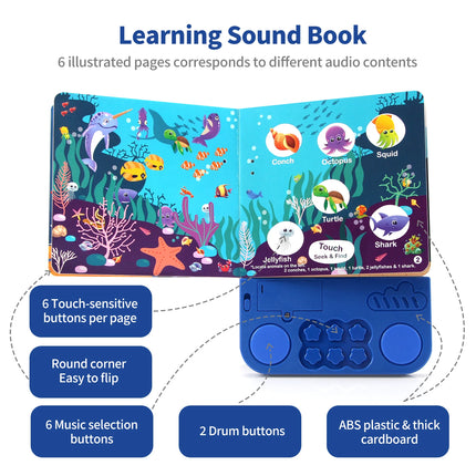 Kids Electronic Audio Books  Animals Cognitive Books with Melody & Lights Drum Sounds Interactive Pre-school Educational Toys