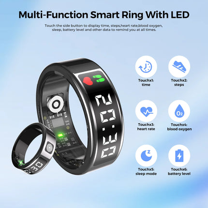 Bluetooth Smart Rings Display Screen Anillo for Heart Rate Blood Oxygen Sleep Monitoring Multi Sport Modes Waterproof Women Ring