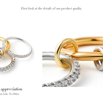 New Stainless Steel Cubic Zirconia Stackable Rings for Women 18k GoldPlating Multi-Link Connected Statement Ring Stack Jewelry