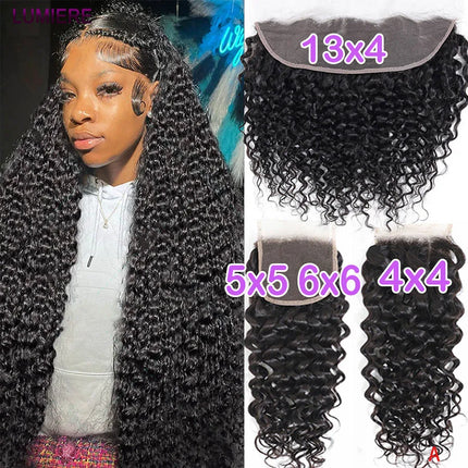 Lumiere HD 6X4 9x6 Lace Closure Water Wave Pre Plucked Swiss Closure Only Natural Black 100% Virgin Raw Human Hair On Sale 20A