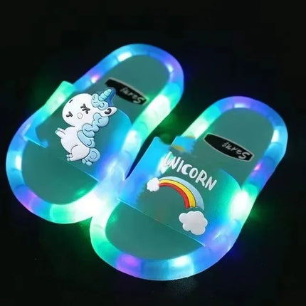 Children's Boys Girls Slippers Cartoon Unicorn Animal Prints Shoes Lighted Fashion Cute Shoes Bathroom Kids Toddler Slippers