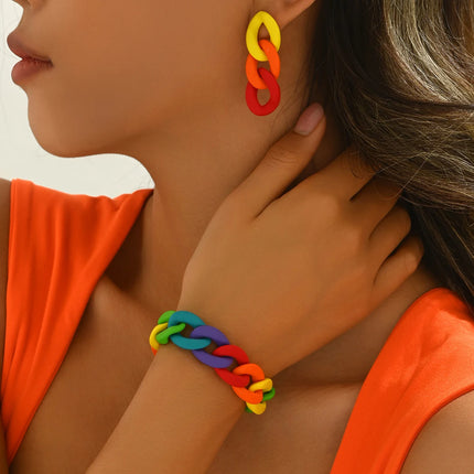 Vintage And Fashionable Acrylic Contrasting Chain Women's Earrings And Bracelet Set, Beautiful Wedding Party Jewelry