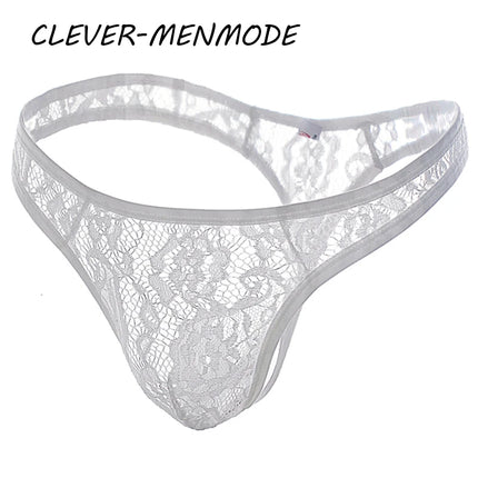 Men's Sexy Lace Thong See Through Exotic Lingerie Breathable Sissy Crossdress T Back Panties Floral Mesh Underwear Hombre Bikini
