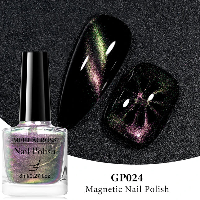 MEET ACROSS 8ml Magnetic Nail Polish Dubble Light Cat Eye Gel Nail Polish Semi-permanent Nail Polish Without Lamp Wave Polish