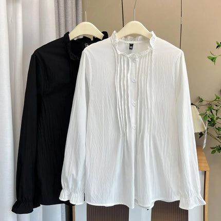 Women's Cotton Ruffle Collar Blouses, Plus Size, Loose Shirt, Casual, Sweet, Autumn, New, 471