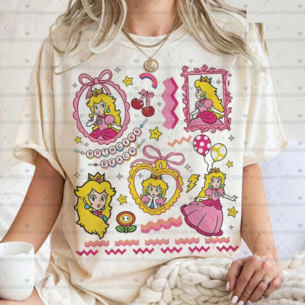 2026 Short Sleeve Tee Mario Princess Peach Girly Tee, Men Woman T-Shirts Gifts For Boyfriend Summer Tops Men Women T-Shirt