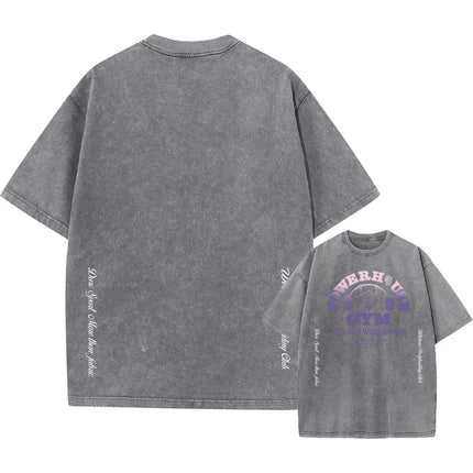 Men's Harajuku Casual Cotton Short Sleeve Washed T-Shirt Vintage Printed Street Hip Hop Retro Punk T Shirt Acid Wash TShirts top