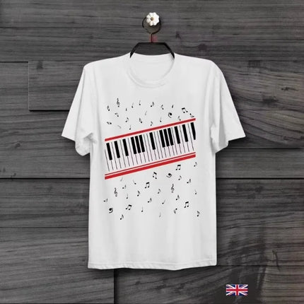 Piano Keyboard Music Notes T-shirt for Men Women Pianist Musician Graphic Tee Casual Cotton Short Sleeve Tops