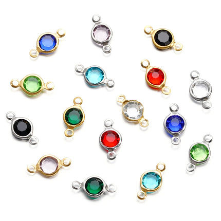 10pcs/lot Stainless Steel Crystal Round Double Ring Pendants for DIY Bracelet Necklace Beads Jewelry Making Accessories