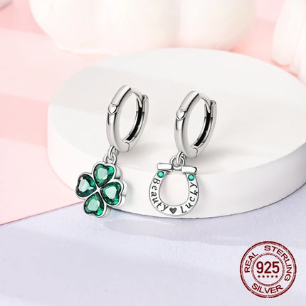 New in 925 Sterling Silver Lucky Clover Earrings for Women Girl Green Leaf Ear Studs Fine Jewelry Fashion Luxury Anniversary