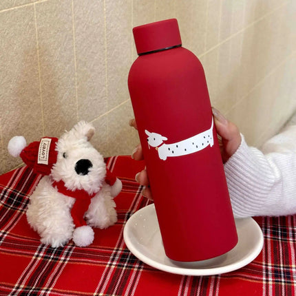 Cute Dog Small Mouth Vacuum Bottle Red Matte Dog Stainless Steel Insulation Cup New Year Christmas Gift Cup Wholesale