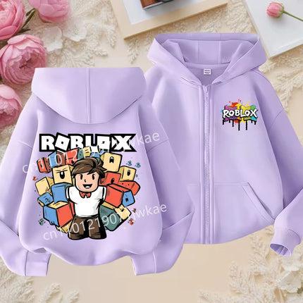 3-12 Boys Girls 2026 Kids Fashion Hoodies Tops Kids' Roblox Print Zipper Hoodie Colorful Splash Design Casual Sweatshirt For