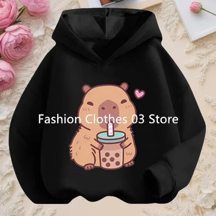 Fall and Winter Outdoor Leisure Sports Children's Hooded Sweatshirt Cartoon Fun Capybara Cute Print Boys and Girls Soft Hoodie