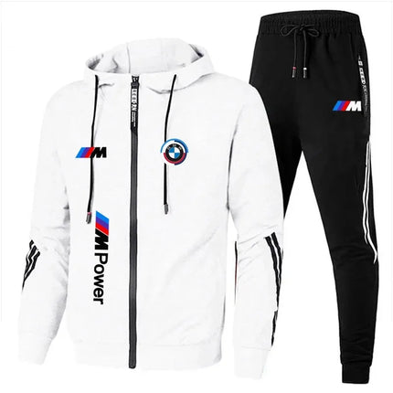 2026 BMW Men's Autumn and Winter Brand Fashion Set - Two-piece with hood and zipper long-sleeved cycling jacket, featuring a dra